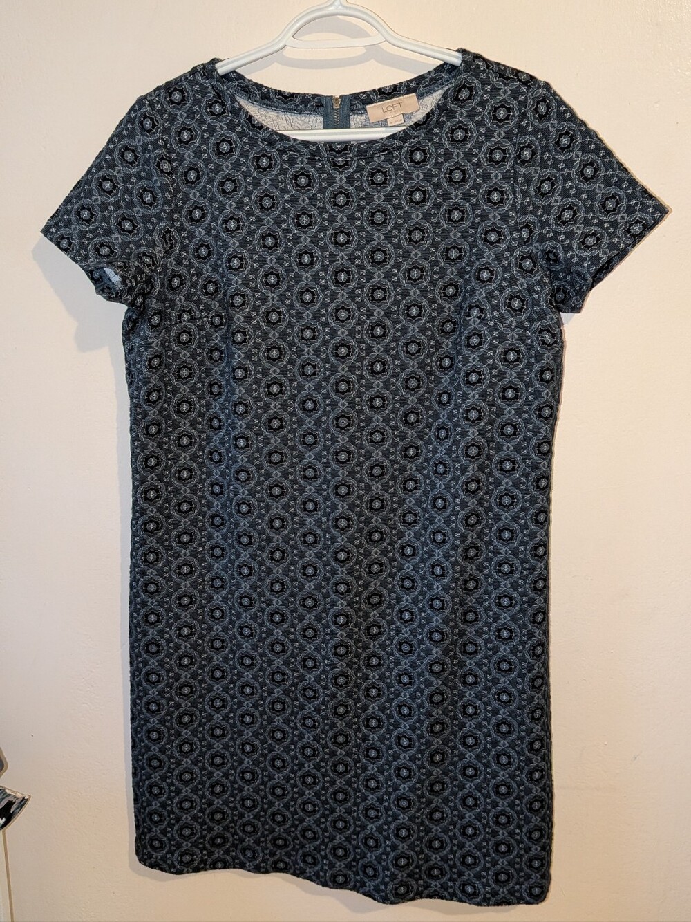 LOFT Navy Medallion Short Sleeve Midi Dress